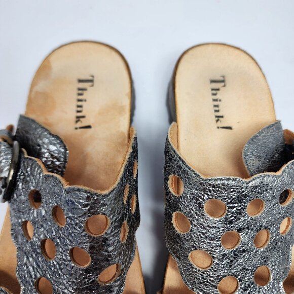 Think! Womens size 8 Mizzi Silver Leather Cut-Out Mule Sandals New - Picture 8 of 9